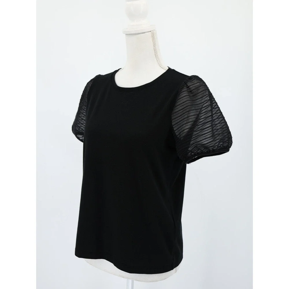Madewell‎ Women Black Puff Sleeve Sheer Mesh Top Blouse Cotton Blend S